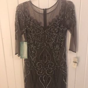 Grey, beaded, 3/4 sleeve, semi formal dress